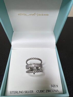 Olivia & Jackson | Sterling Silver & Cubic Zirconia Stackable Ring Set | Size 9